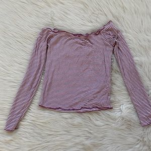 stripped maroon and with long sleeves